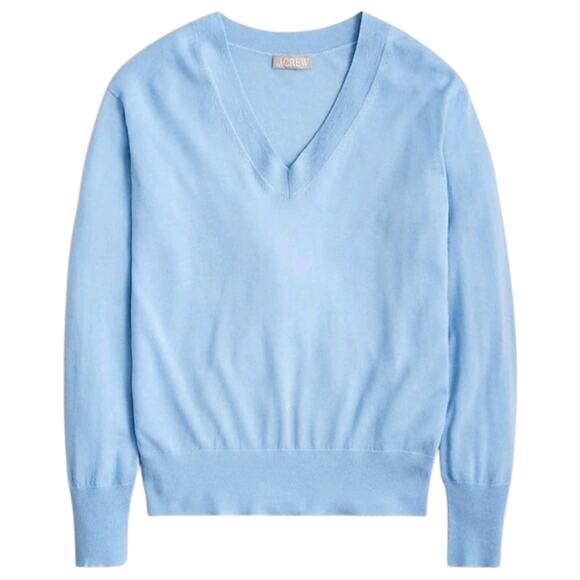 J. Crew Merino Wool V Neck Sweater Light Blue Relaxed Fit Lightweight Soft Large - Picture 1 of 7
